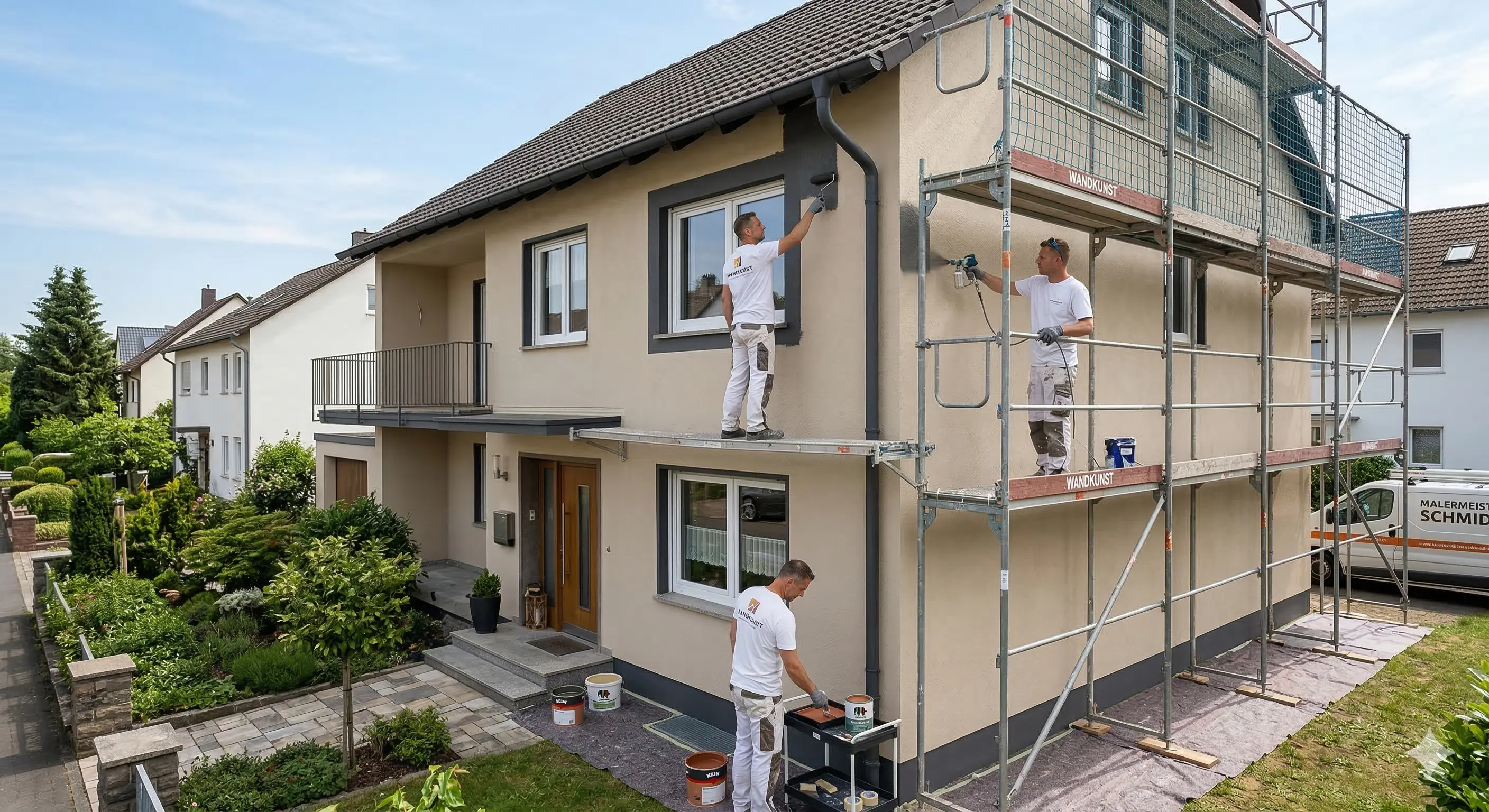 Professionelle Fassadenarbeiten an einem Wohnhaus