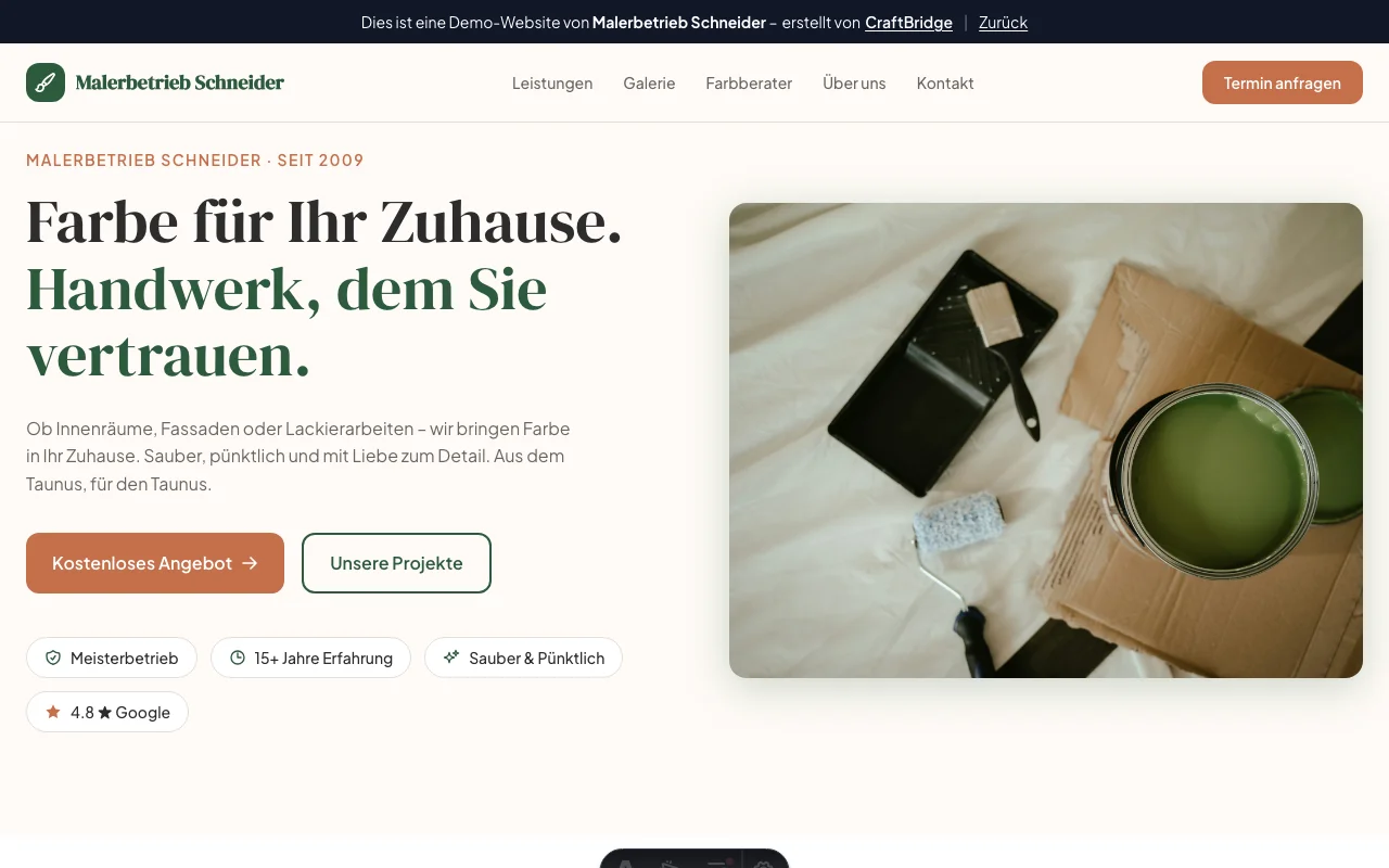 Vorschau: Webdesign für Malerbetrieb Schneider – in Entwicklung bei CraftBridge